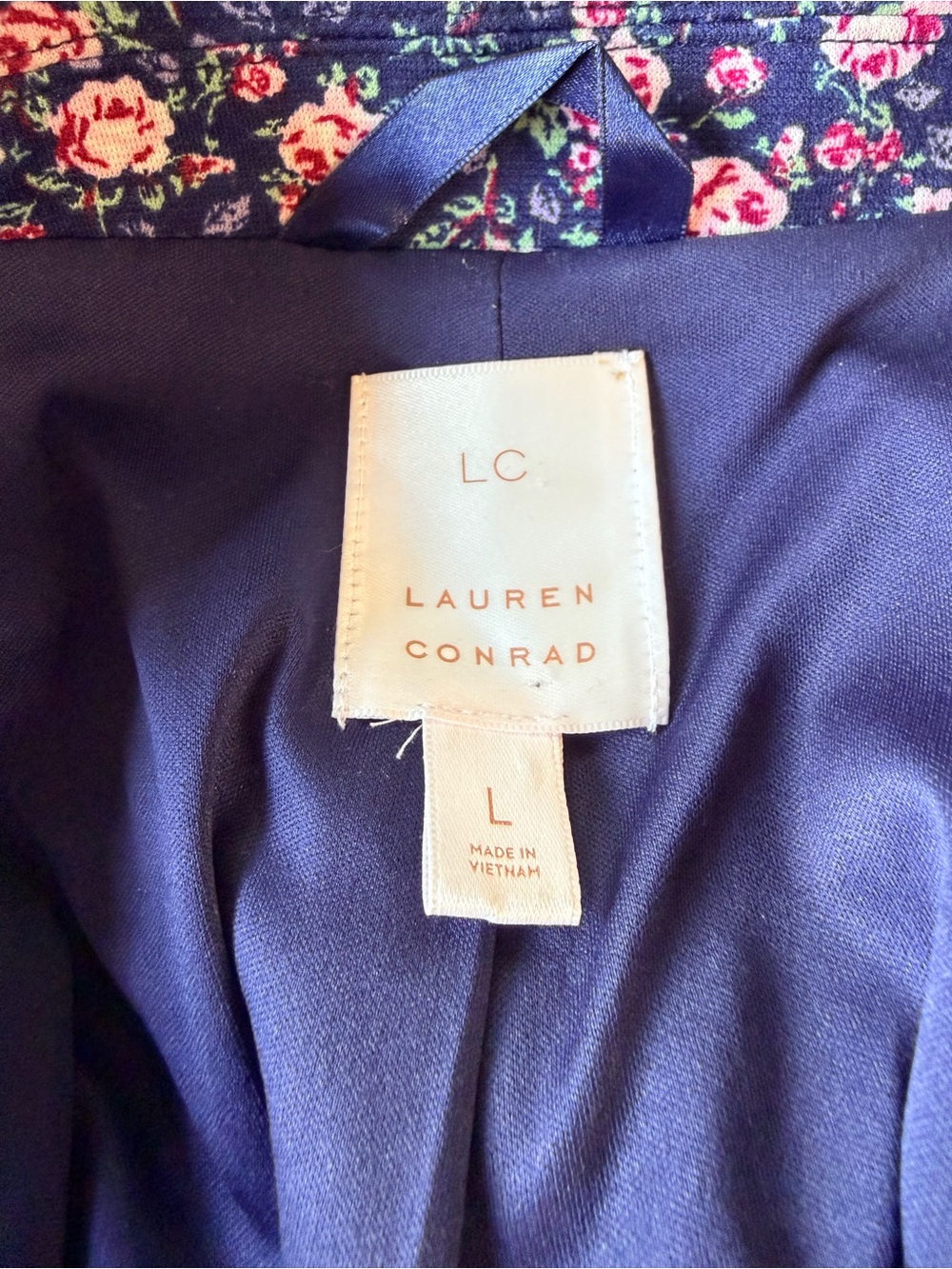 LC Lauren Conrad Navy Floral Single-Button Blazer with Pink Accents - Picture 7 of 9